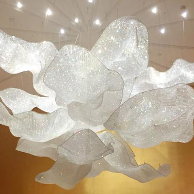 China Large Modern Crystal Chandelier Hotel Engineering Pendant Lamp Custom Hand Woven Mesh Lighting for sale