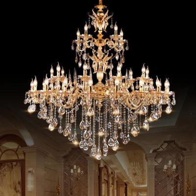 China Gold Style European Zinc Alloy Crystal Candle Chandeliers Gold Style Pendant Lights for Hotel and Villa Living Room Corridor for sale