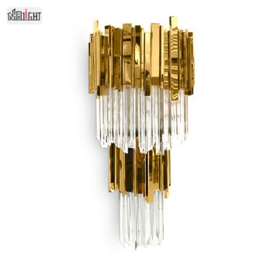 China High grade contemporary modern creative gold color mail crystal wall lamp for hotel and living room villa sales department for sale