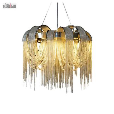 China Modern Creative Personality Round Luxury Hotel Mail Chandelier Tassel Gold Silver Aluminum Chain Chandelier for sale