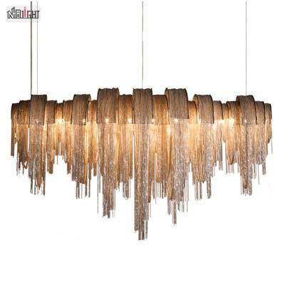 China Personality Modern Creative Postmodern Tassel Post Chandelier Aluminum Chain Chandelier For Living Room Villa Duplex for sale