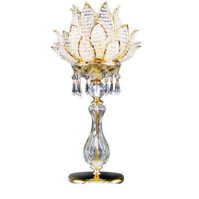 China Restaurant Contemporary Gold Luxury Crystal Bedroom Lamp Lotus Lamp Indoor Table Lamp for sale