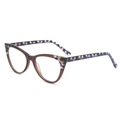 China Modern Women Cats Eye Grid Acetate Pattern Brown Super Light Acetate Glass Frames for sale