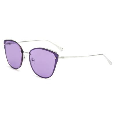 China Fashion Sunglasses Custom Logo Printed Cat Eye Purple Metal Lens Unisex Sunglasses for sale