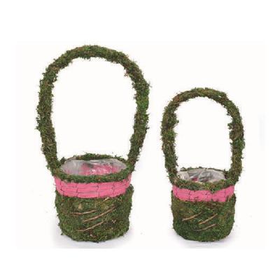 China Eco-Friendly Moss Handle Flower Girl Basket Round Easter Basket for sale