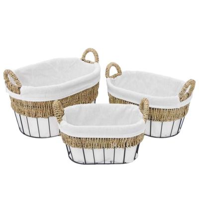 China Sustainable Wire Square Decorative Basket Set Home Storage Baskets With Handle for sale