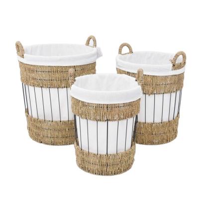 China Sustainable Metal Basket Set Home Storage Baskets With Liner for sale