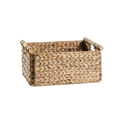 China Sustainable Hot Sale Woven Square Water Hyacinth Storage Baskets for sale