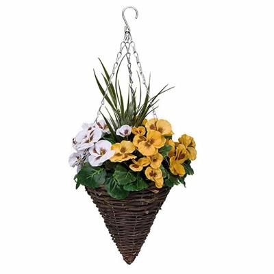 China Yulin Jiafu Eco-friendly Handmade Rattan Cone Rattan Hanging Basket Metal Wire Cone Hanging Baskets for sale