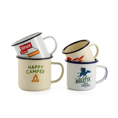 China Custom Viable Logo Printed Sublimation Metal Enamel Coffee Mug Camping Tea Mug With Handle for sale