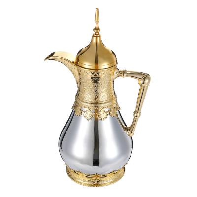 China 500ml 800ml Gold Silver Luxury Viable Liner Insulation Thermos Dallah Thermal Pot For Arabic Coffee for sale