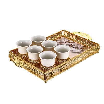 China 2022 New Viable Luxury Gold Rim Porcelain Coffee Tea Sets 6Pcs With Gold Decor Design Ceramic Tea Cup Set for sale