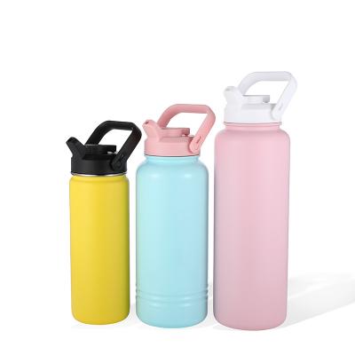 China Viable Custom Logo Stainless Steel Double Walled Vacuum Insulated Sports Water Bottles With Straw And Lock Lid for sale