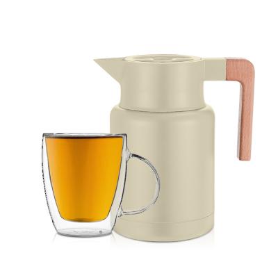 China PORTABLE High Quality 1.0l 1.5l 2.0l Double Wall Vacuum Stainless Steel Tea Kettle With Wooden Kettle for sale