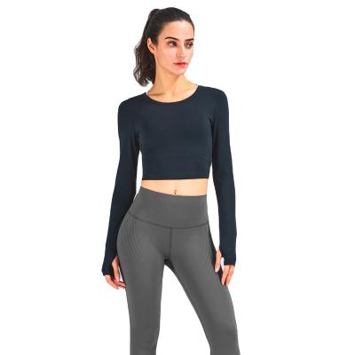 China QUICK DRY Round neck slimming yoga wear women's sports long sleeve T-shirt running training fitness wear for sale