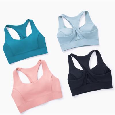 China Breathable Custom Logo Private Label OEM High Quality Printed Yoga Bra Top Fitness Open Back Halter Sports Bra For Women for sale