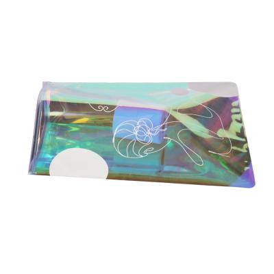 China PVC 8x8 Transparent Makeup Pouch Cosmetic Case Pouch Holographic Clear Zipper Packaging Bag for sale