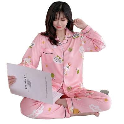 China New Print Lounge Wear QUICK DRY Cotton Silk Winter Set Elegant Polyester Homewear Women Sleepwear Pajamas Suit for sale