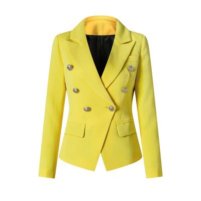 China 2022 new fashion high quality anti-shrink casual slim fit bright yellow double breasted blazer for woman for sale