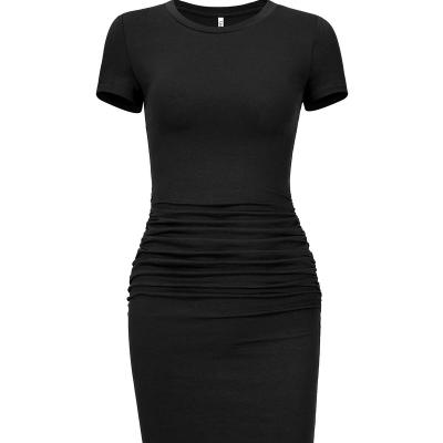 China 2022 Anti-Static Women's Short Sleeve Pleated Vest Skirt Knee Length Casual Tight T-shirt Dress for sale