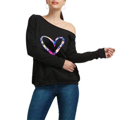 China 2022 Women's Anti-Pilling Sweatershirt Lips Print Causal Blouse Off Shoulder Loose Slouchy Pullover Long Sleeve Plus Size Tops for sale