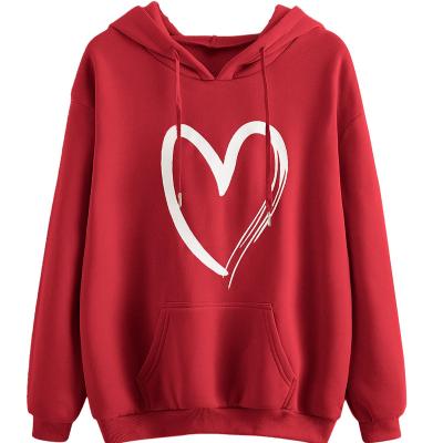 China 2022 Custom Womens Anti-Wrinkle Heart Print Casual Long Sleeve Pullover Hoodie Sweatshirt Tops for sale