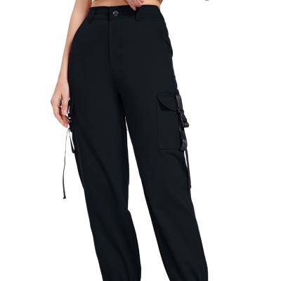 China 2022 Women's High Waisted Black Cargo Pants Windproof With Pockets Loose Solid Trousers Y2k Streetwear for sale