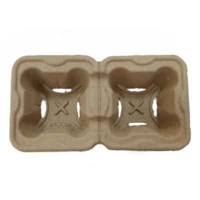 China Disposable Catering Beverage Pulp Mold Paper Coffee Cup Holder Tray Eco-friendly Biodegradable for sale