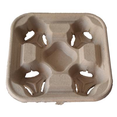 China Biodegradable Pulp Mold Coffee Cup Holder Paper Tray For 4 Cups Coffee Take Out Carrier for sale