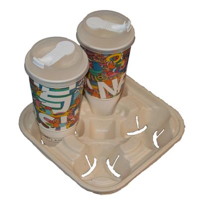 China Biodegradable Pressure Drink Holder Molded Pulp Coffee Cup Heavy Duty Tray for sale