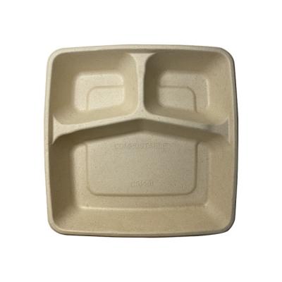 China Disposable Biodegradable Eco-friendly Sugarcane Pulp Mold Paper Salad Box Meal Box With Compartments for sale