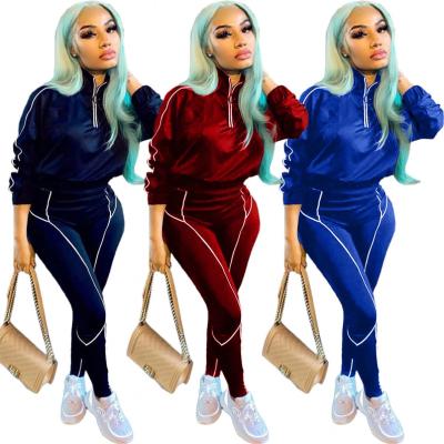 China 2021 Drop Breathable Women Fashion Bodycon Custom Stand Collar Long Sleeve Zipper Tracksuits Hip Sportswear 2 Pants Set Two Piece Tracksuit for sale