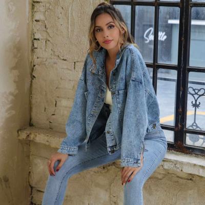 China 2021 Fall 2021 Women Streetwear Jackets Long Sleeve Lapel Loose Hip Hop Loose Lapel Denim Lattice Jacket Short Tracksuit for sale