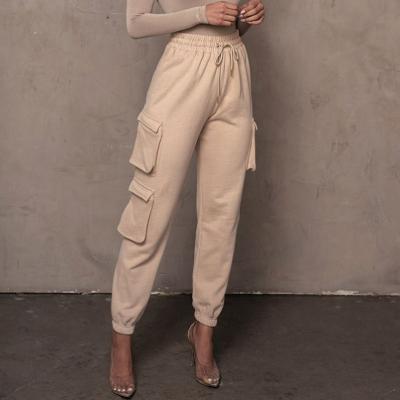 China Breathable Drop Clothes 2021 Solid Color High Waist Casual Loose Straight Pocket Long Streetwear Pants Cargo Pants Joggers For Women for sale