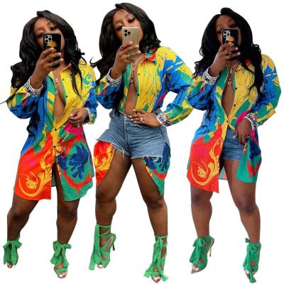 China 2021 Summer Drop Ladies Hip Hop Tie Dye Cute Breasted Cardigan Streetwear Long Sleeve Breathable Loose Blouses And Shirts For Women for sale