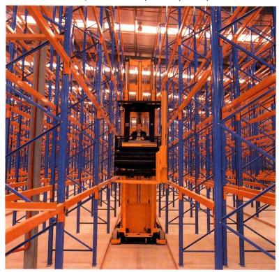 Cina Sistema molto stretto blu/arancio di racking della navata laterale del movimento del carrello elevatore, 1800mm - 2200mm in vendita