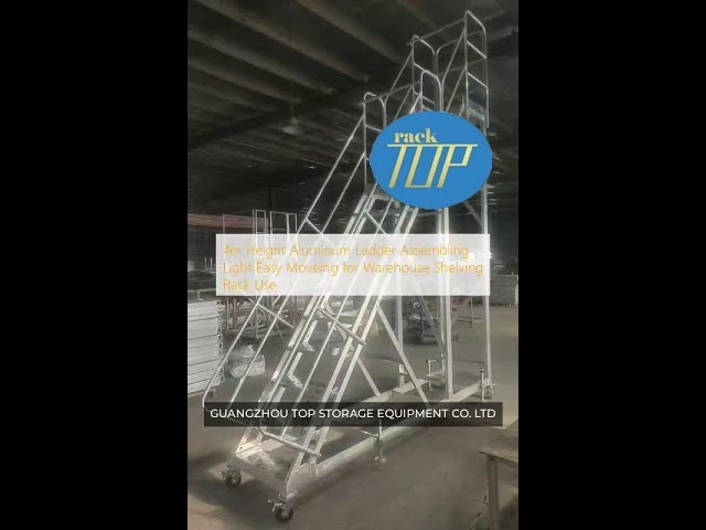 4m height light aluminum ladder in two levels easy moveing for warehouse shelving rack use