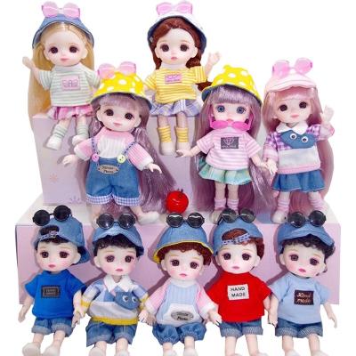 China New Arrived 16CM Cute Cartoon Mini Toy Doll 3D Big Eyes For Girls Handmade Dress Clothes Hot Sales Christmas Gift for sale