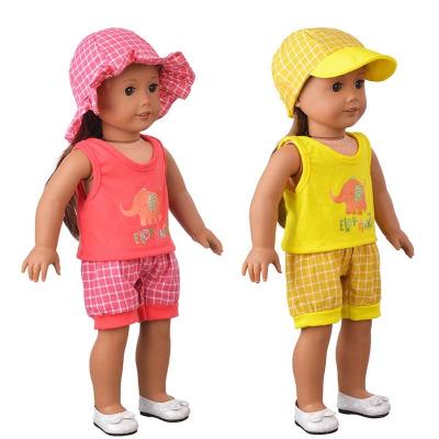 China 18IN Cartoon Toy Girl Doll Clothes Toy Doll T-shirt Short Pants Hat Summer Fashion Overall Cartoon Printing 45cm Doll Play Gift for sale