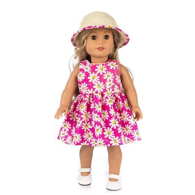 China Toy Girl Doll 18inch America Cartoon Clothes Sun Hat Print Floral Dress Girls Toy Doll Accessories for sale