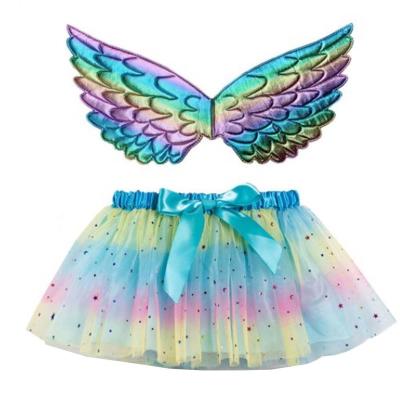 China Anti-wrinkle Girl Kids Bubble Wing Angle Costume Little Rainbow Skirt HalloweenTutu Skirt Headwear Cosplay Costume Girls Fairy Dress Outfit for sale