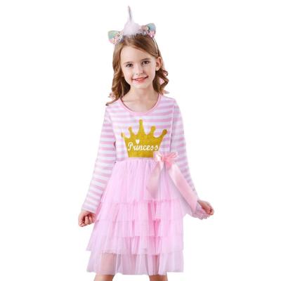 China Breathable Summer Sleeve Ruffle Easter Tulle Dress Vintage Print Bridesmaid Dress Princess Party Tutu Tulle 2-13 Years Old for sale