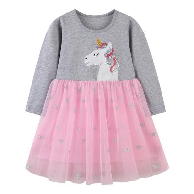 China Washable Spring Autumn Fabric Wear Kids Clothing Dress Baby Casual Dresses Long Sleeves Print Unicorn Skirt For Children for sale