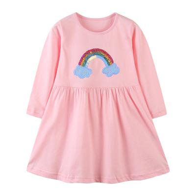 China Sweet Spring Autumn Wear Clothing for Kids Stitchwork Rainbow Bridge Dress for Girl Long Sheath A Line Skirts Street Wear for sale