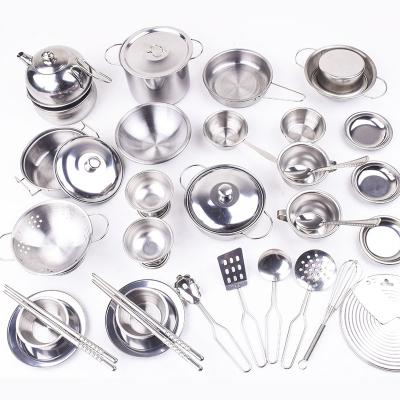 China Factory Direct Selling Stainless Steel Children To Play Games Cooking Stainless Steel Simulation Pan Role Play Kitchen Toys For Children for sale