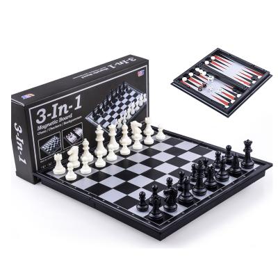 China The plastic factory direct children's magnetic folding three in one magnetic chess/checkers/chess backgammon set for sale