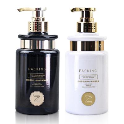 China Wholesale 300ml 500ml Luxury High Quality PET Shampoo Cosmetic Packaging Bottle For Hair Black And White Shampoo And Conditioner Bottle for sale