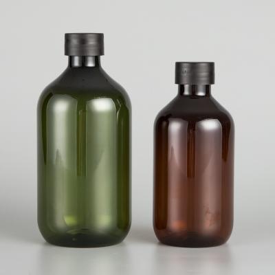 China BEAUTY PACKAGING 100ml-500ml Round Bottle Empty Long Neck Shoulder Cover Bottle PET Plastic Bottle for sale