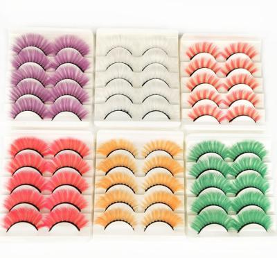 China 3D False Mink Lashes Factory Supply 1 Tray 5 Pairs Exaggerated Colorful Eye Lashes Makeup Demonstration False Eyelashes With Shining Stone for sale