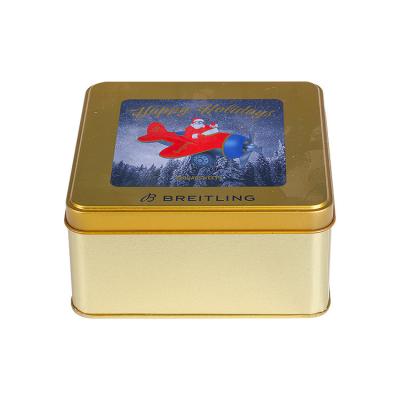 China Cute Gift Tin Box Can Clear Lid Small Square Perfume Container Tin Can Christmas Package Solid Colored Gift Pack for sale